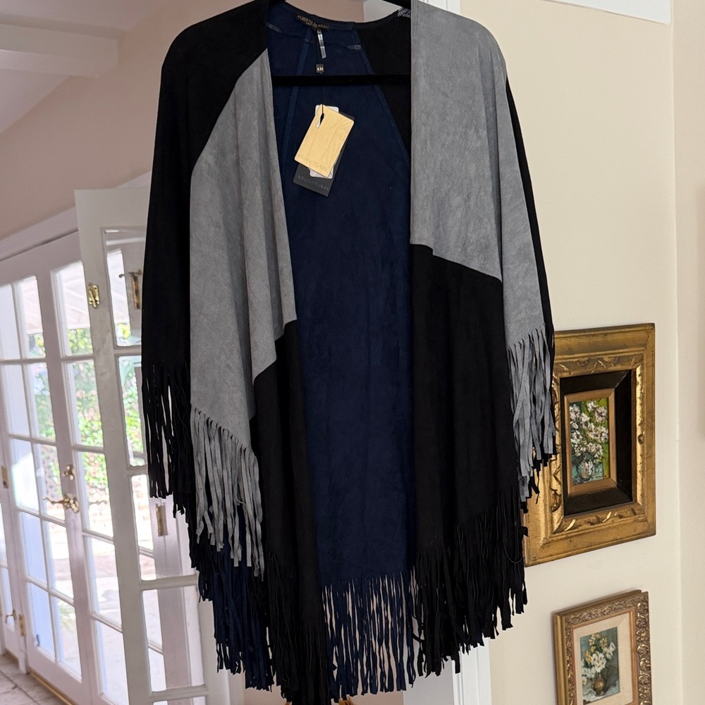 NWT Alberto Makali faux suede color block fringe shawl
